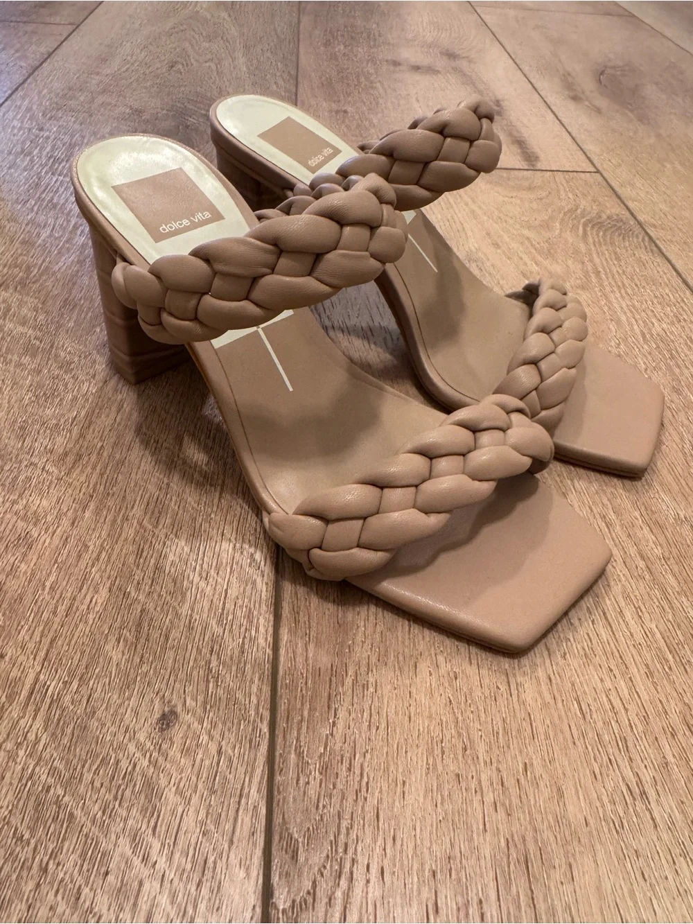 Dolce Vita Tan Braided Two-Strap Block Heel